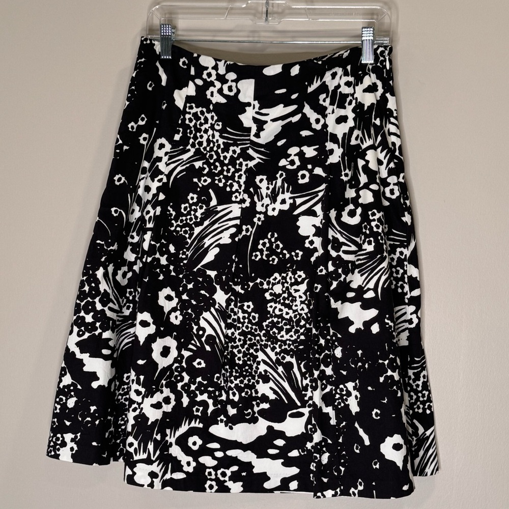 Talbots Black and White Floral A-Line Skirt